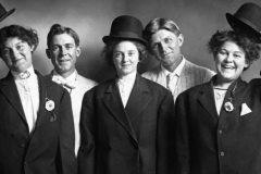 Dora Schum Barclay and other women cutting up at a wedding.